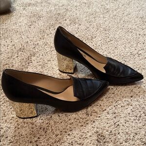 Karl Lagerfeld Black Heels with Gold Mirror Block